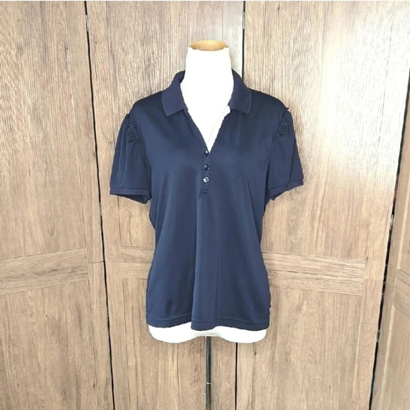 Navy Blue Women's Golf Tennis Polo Shirt ruffled sleeves - Picture 8 of 8